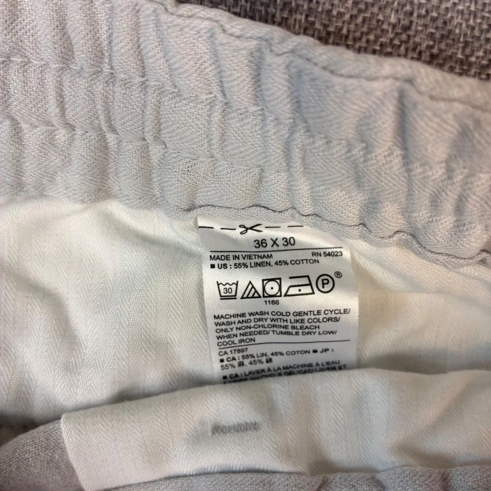 Banana Republic Mason Athletic Tapered Pants Mens 36x28 Beige Linen Cotton Blend